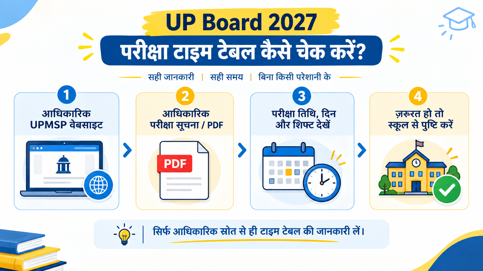 UP Board 2027 परीक्षा टाइम टेबल आधिकारिक वेबसाइट से जाँचने के चार चरण